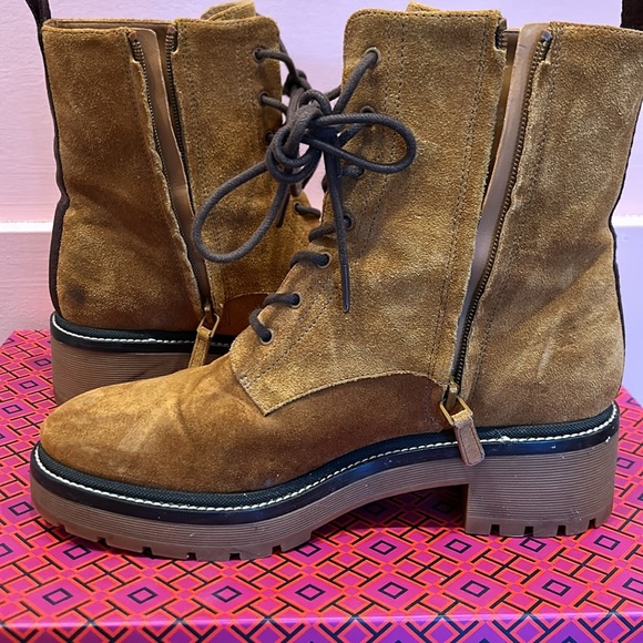 Tory Burch Miller embossed suede combat boots - Picture 11 of 14